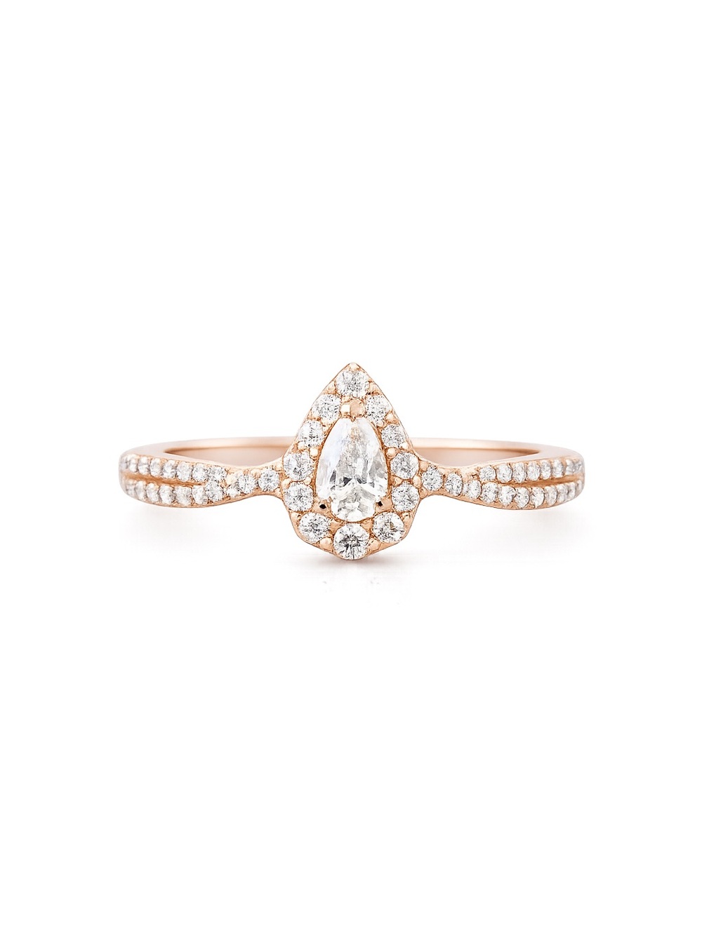 10K Rose Gold Natural Diamond Pear Halo Ring Size 9.5